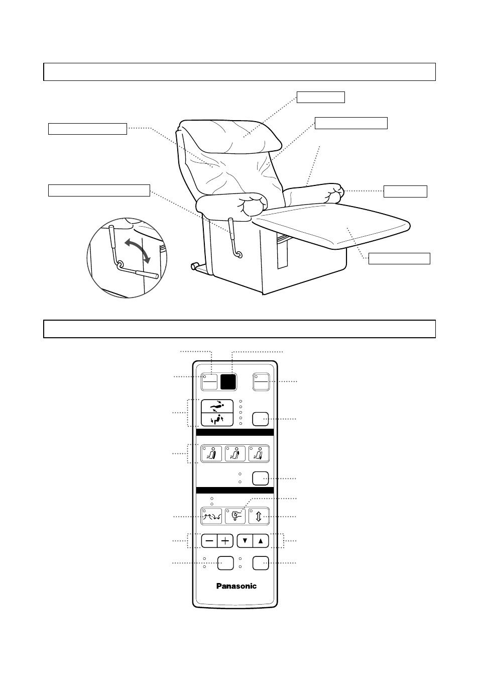 Identification des elements, Fauteuil de massage boitier de commande | Panasonic EP1015 User Manual | Page 24 / 54