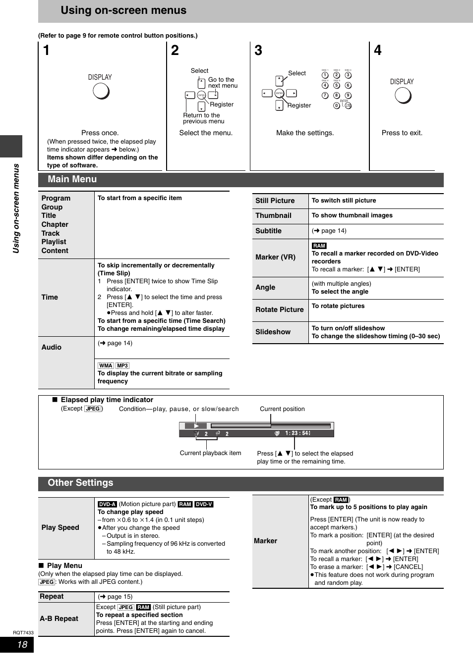 Using on-screen menus, Main menu, Other settings | Panasonic SC-HT692 User Manual | Page 18 / 36