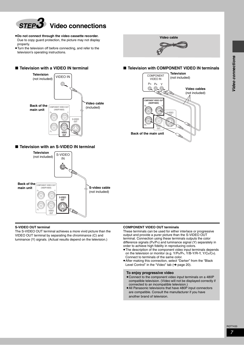 Step3 viseo connections, Step, Video connections | Vide o c onne ct io ns | Panasonic SC-HT692 User Manual | Page 7 / 36