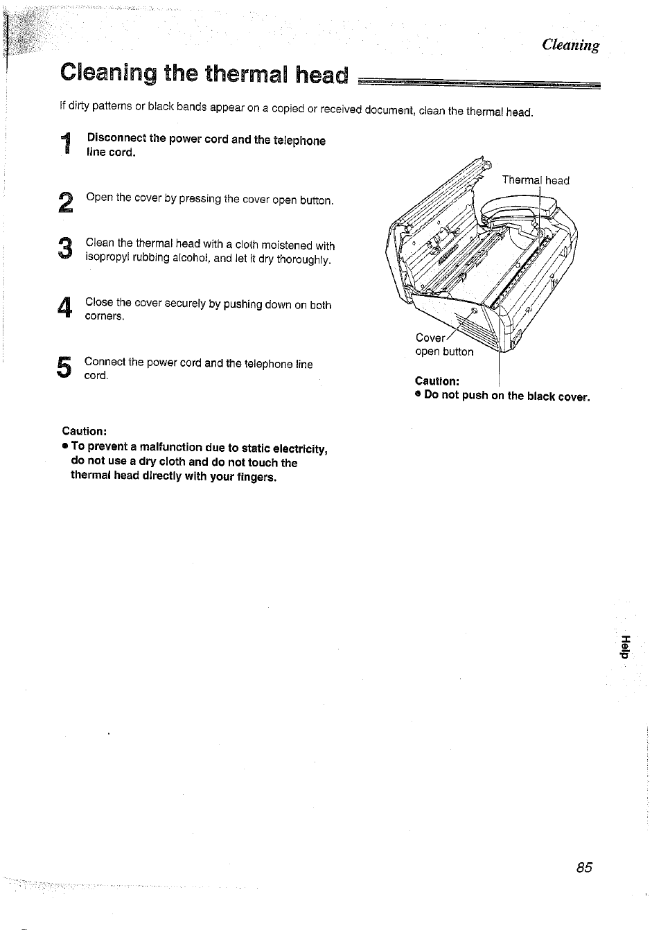 Cleaning the thermal head, Caution | Panasonic KX-FT37NZ User Manual | Page 85 / 96