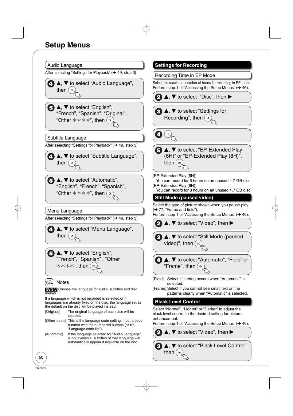 Setup menus | Panasonic DMR-EZ28 User Manual | Page 50 / 84
