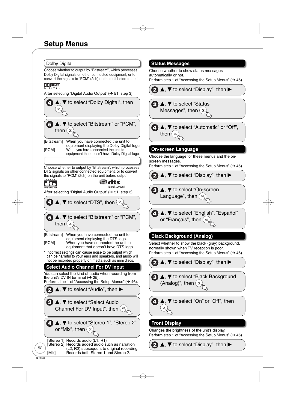 Setup menus | Panasonic DMR-EZ28 User Manual | Page 52 / 84