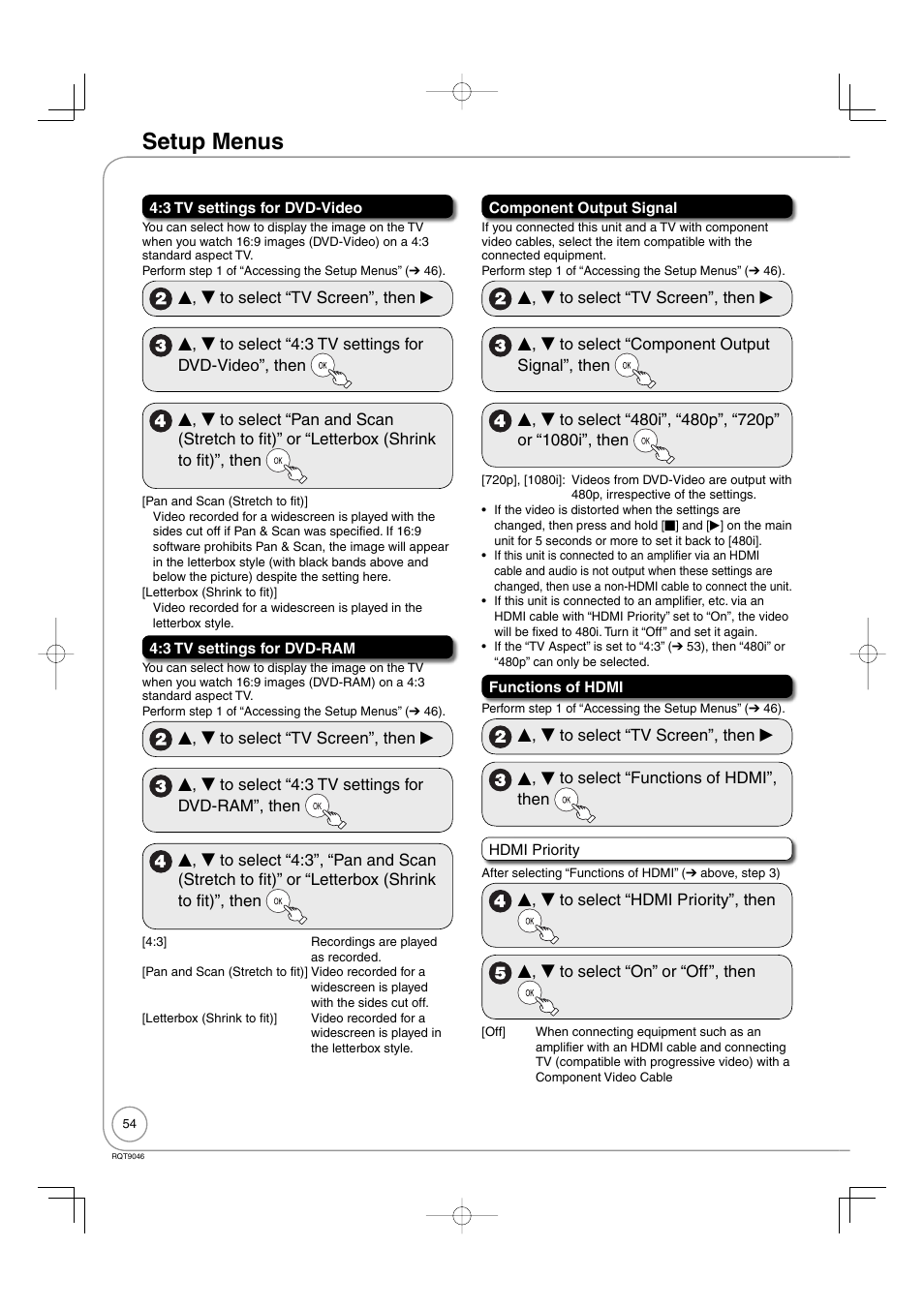 Setup menus | Panasonic DMR-EZ28 User Manual | Page 54 / 84