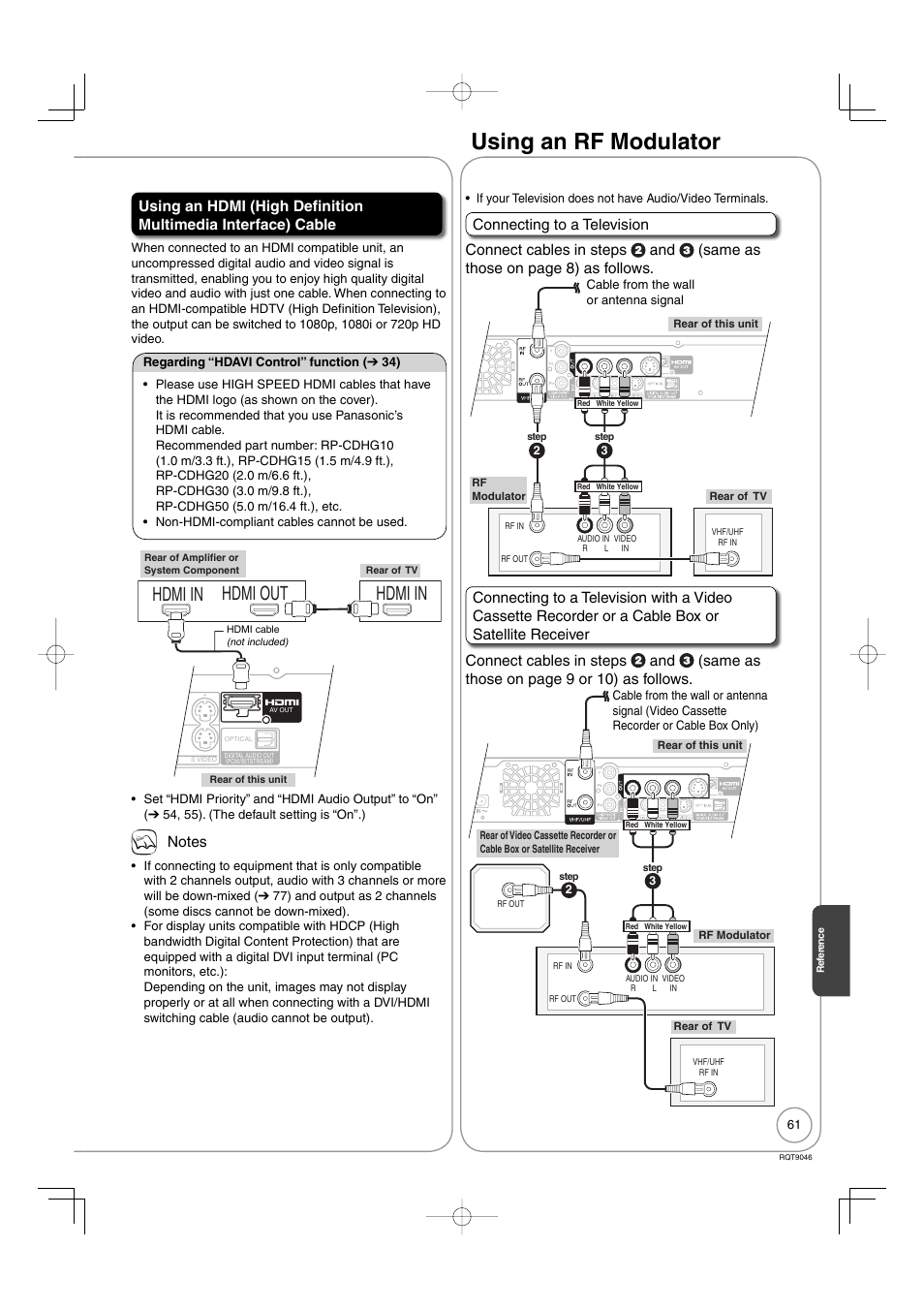 Using an rf modulator, Hdmi in, Hdmi out hdmi in | Panasonic DMR-EZ28 User Manual | Page 61 / 84