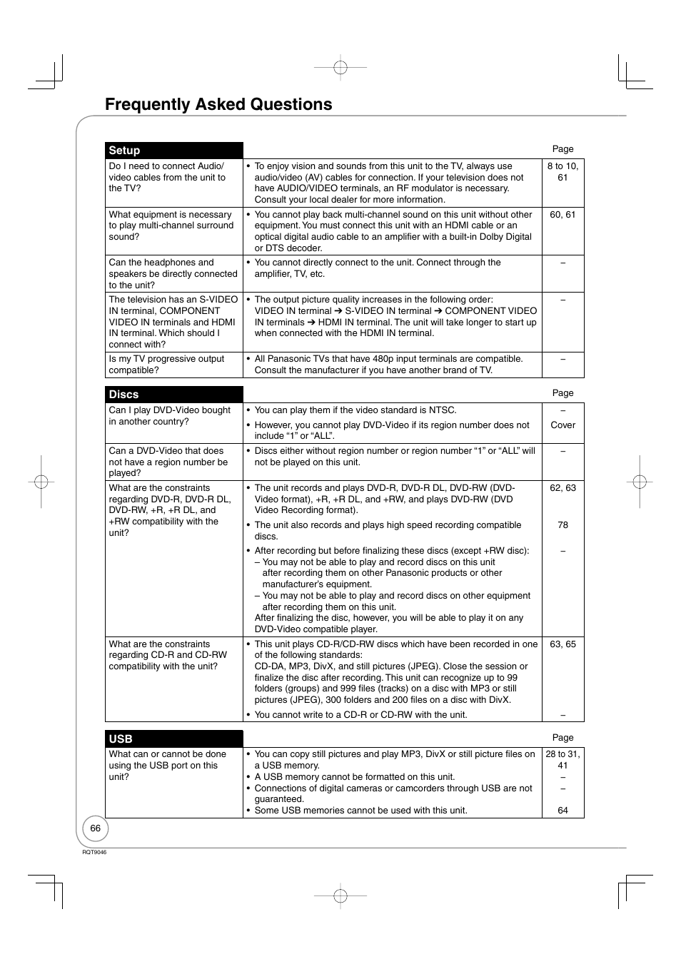 Frequently asked questions | Panasonic DMR-EZ28 User Manual | Page 66 / 84