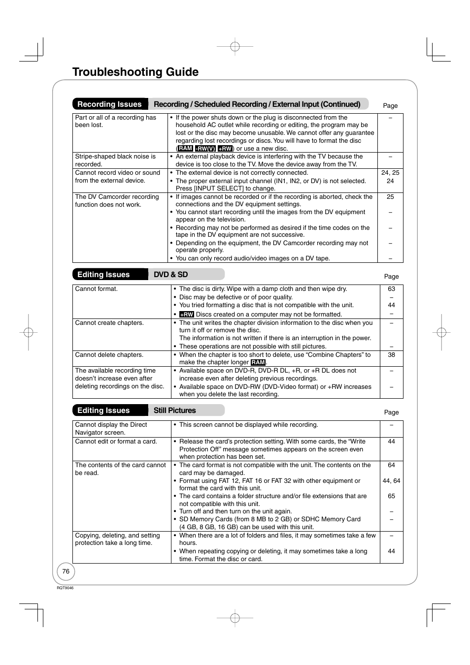 Troubleshooting guide | Panasonic DMR-EZ28 User Manual | Page 76 / 84