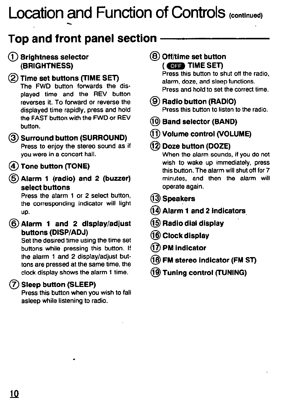 Location and function of controls (continued), 8) off/time set button (giaa time set), Location and function of controls | Panasonic RCX230 User Manual | Page 10 / 24