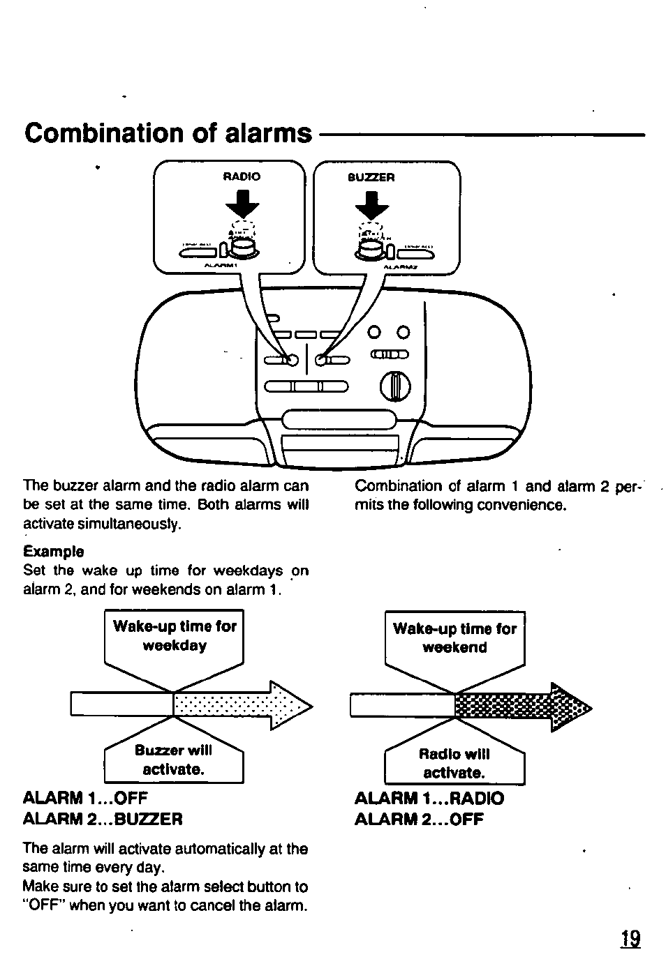 Combination of alarms | Panasonic RCX230 User Manual | Page 19 / 24