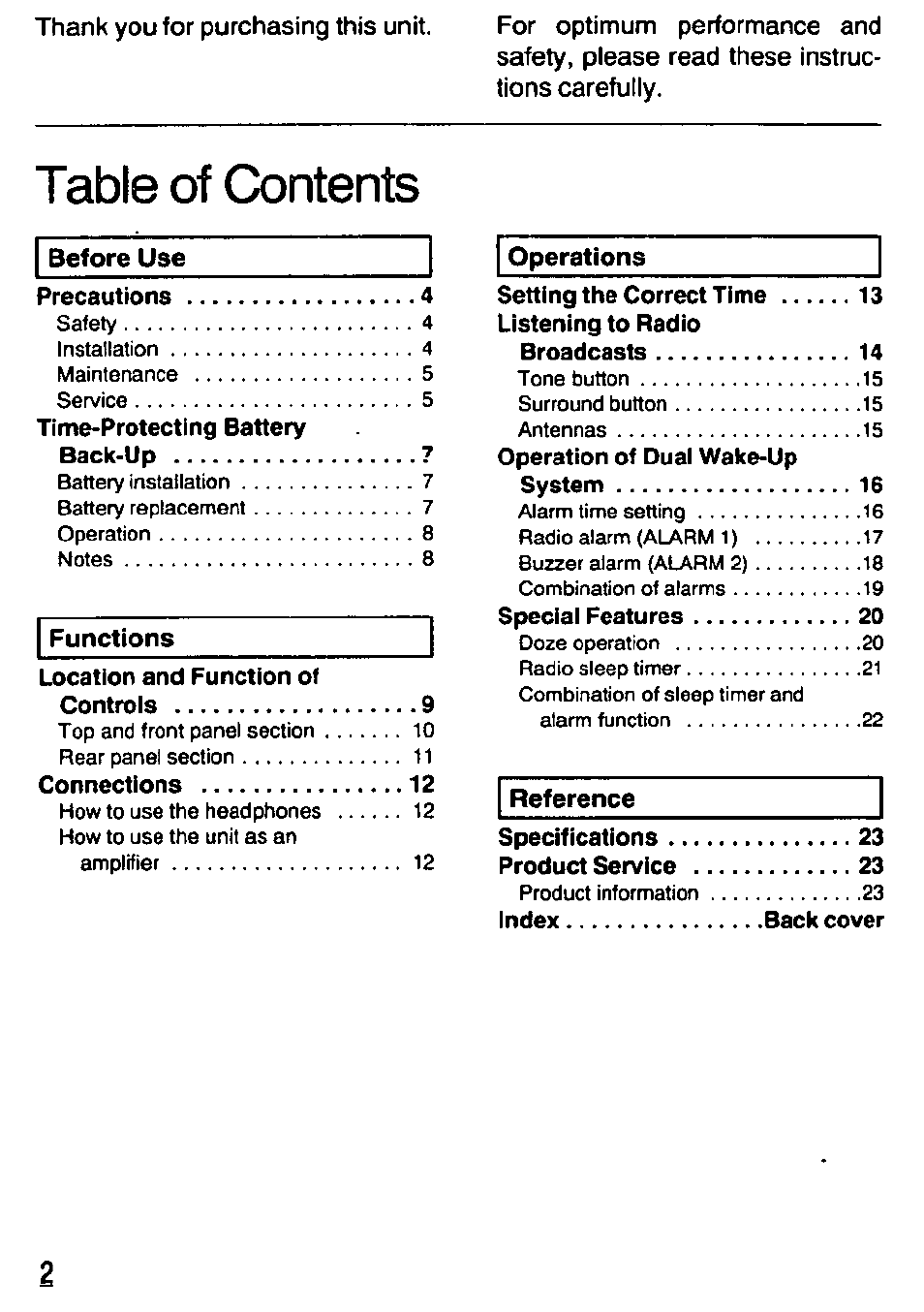 Panasonic RCX230 User Manual | Page 2 / 24