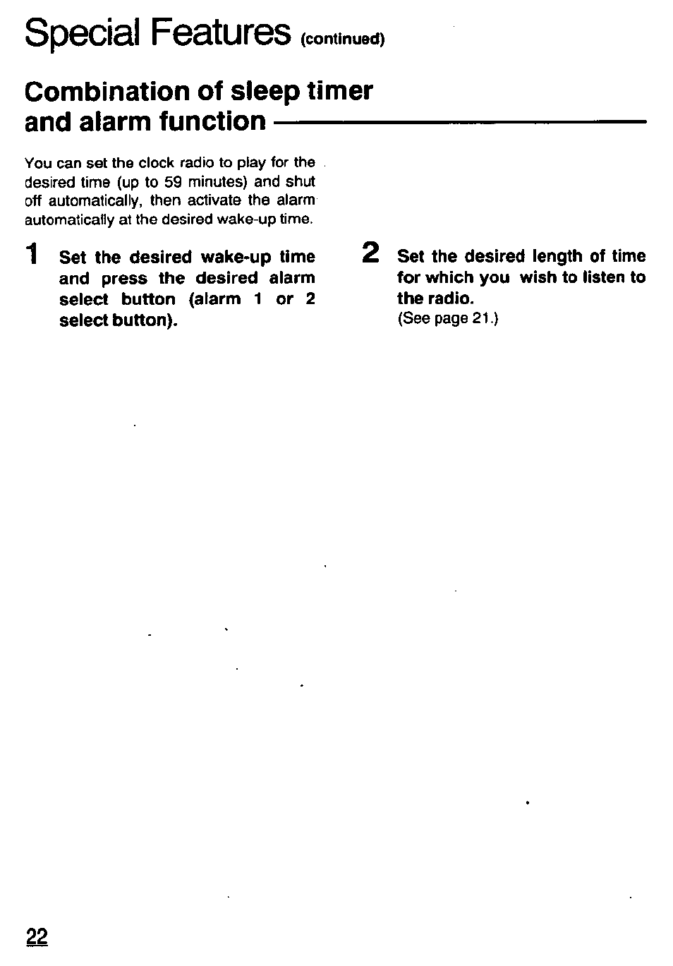 Special features, Combination of sleep timer and alarm function | Panasonic RCX230 User Manual | Page 22 / 24