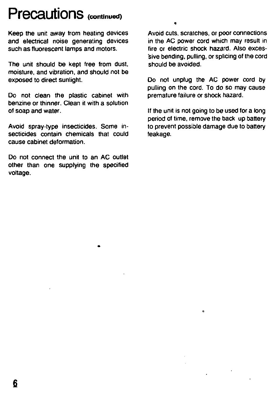 Precautions | Panasonic RCX230 User Manual | Page 6 / 24