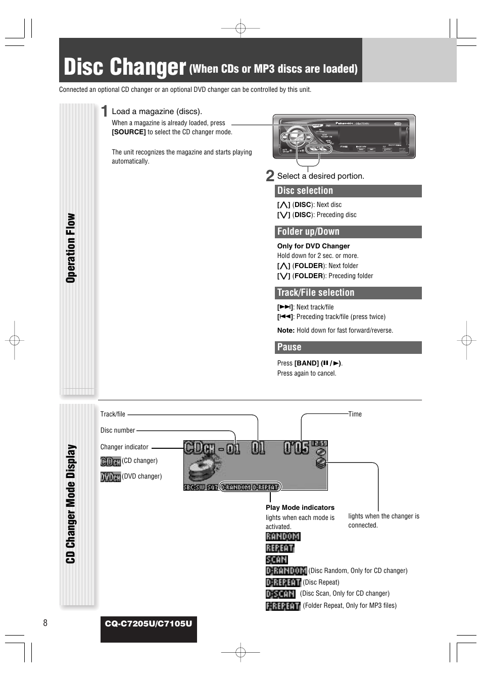 Disc changer, When cds or mp3 discs are loaded), Operation flow cd changer mode display | Panasonic CQ-C7105U User Manual | Page 52 / 68