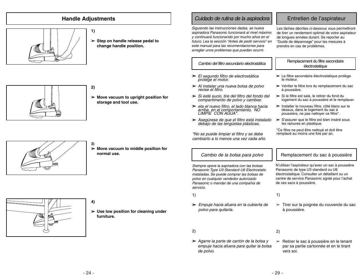 Handle adjustments | Panasonic MC-V5297 User Manual | Page 24 / 52