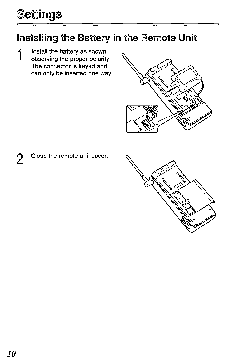 Installing the battery in the remote unit | Panasonic DATA LINK KX-TCL100-B User Manual | Page 10 / 32