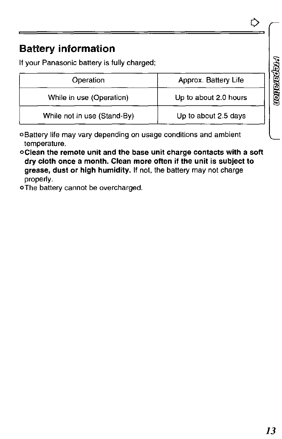Battery information | Panasonic DATA LINK KX-TCL100-B User Manual | Page 13 / 32