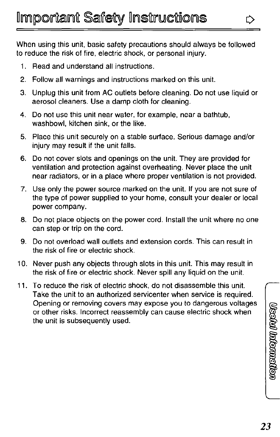 Imporîainit safety llinistiryctioinis | Panasonic DATA LINK KX-TCL100-B User Manual | Page 23 / 32