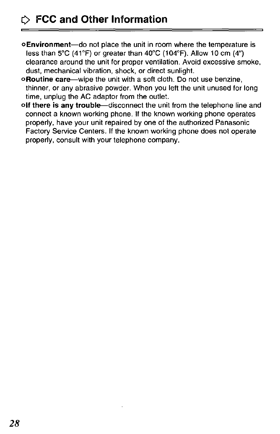 C> fcc and other information | Panasonic DATA LINK KX-TCL100-B User Manual | Page 28 / 32