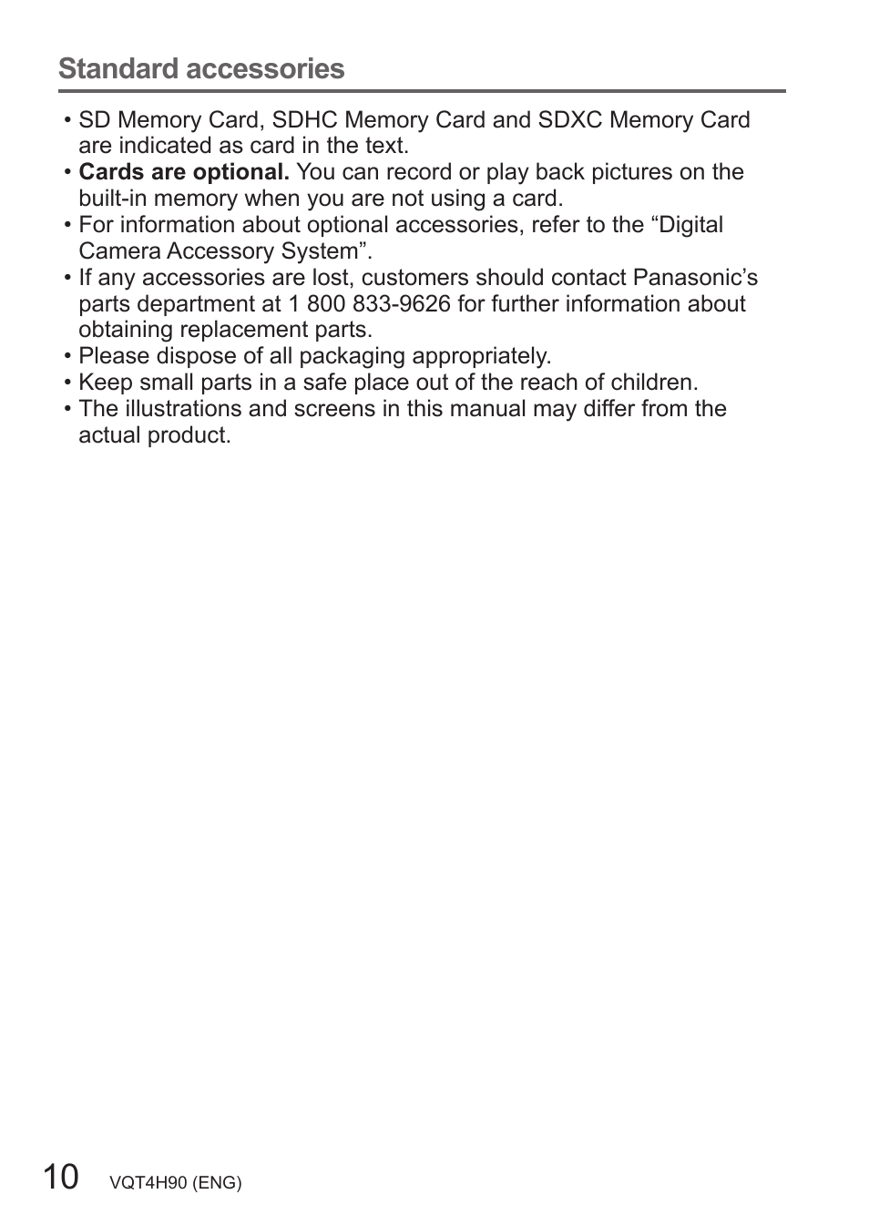 Standard accessories | Panasonic DMC-LX7 User Manual | Page 10 / 36