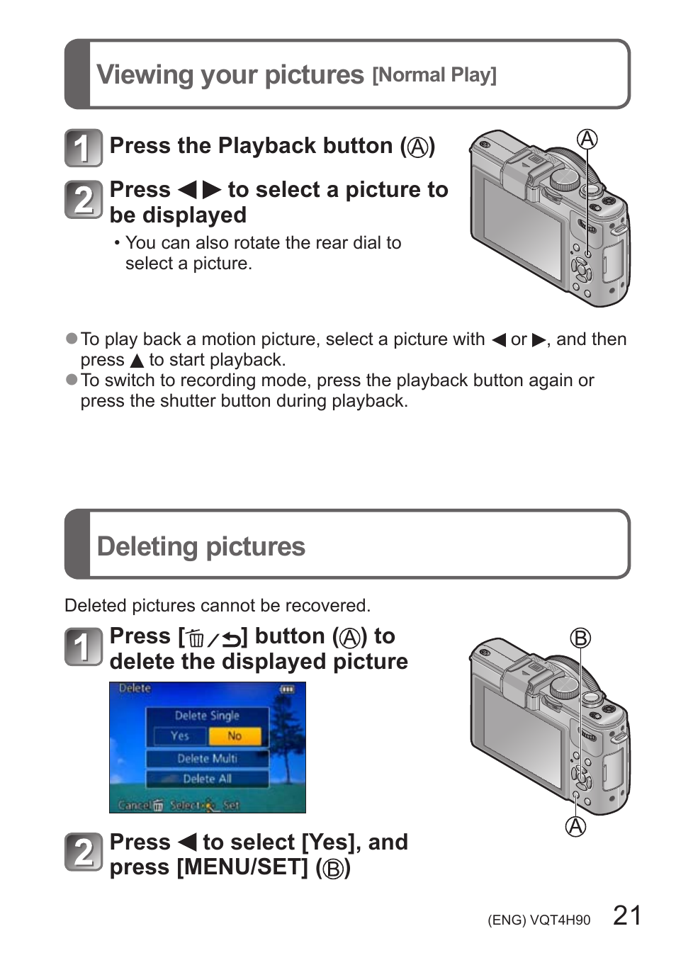 Viewing your pictures[normal play, Deleting pictures, 21 viewing your pictures | Panasonic DMC-LX7 User Manual | Page 21 / 36