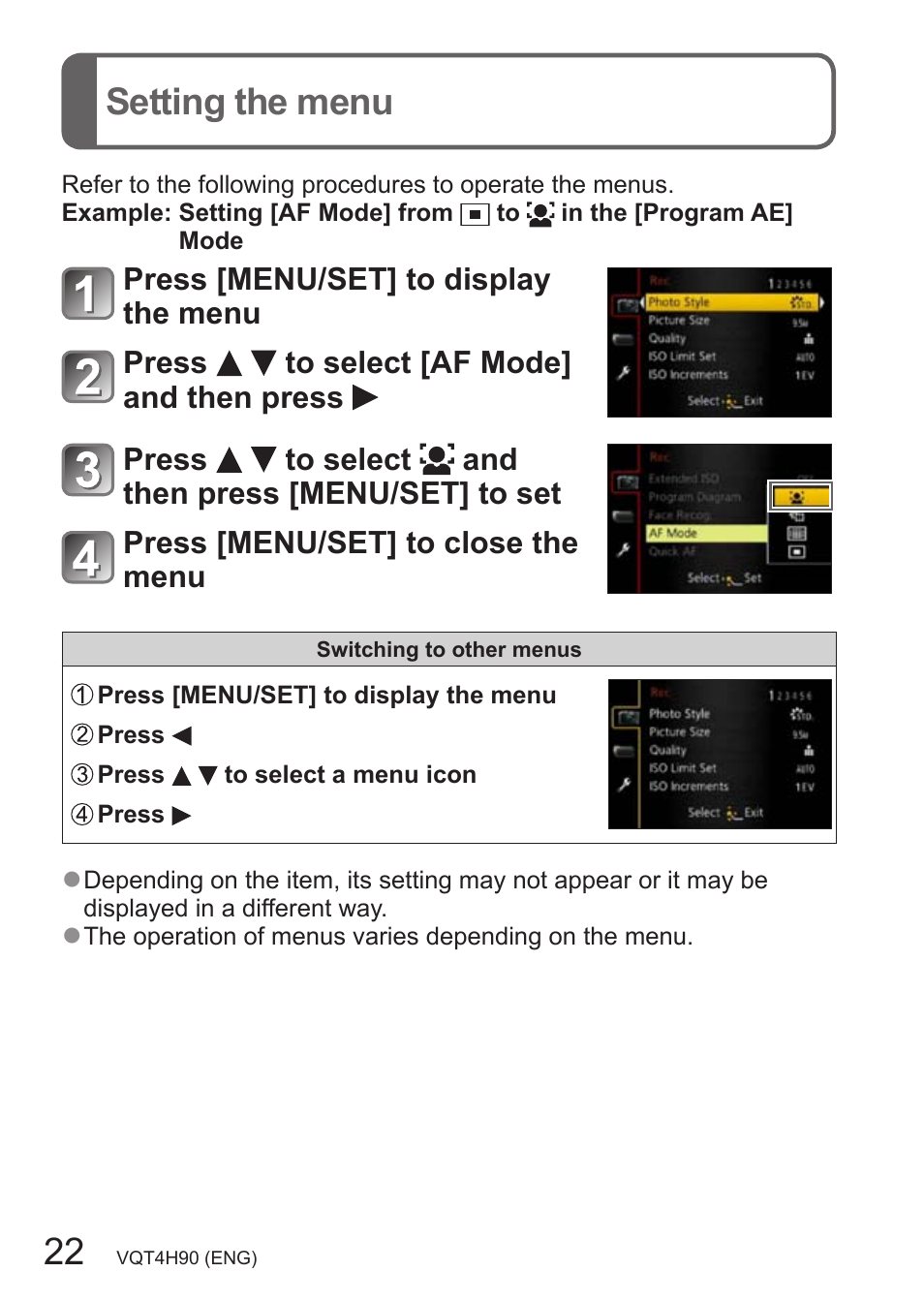 Setting the menu | Panasonic DMC-LX7 User Manual | Page 22 / 36