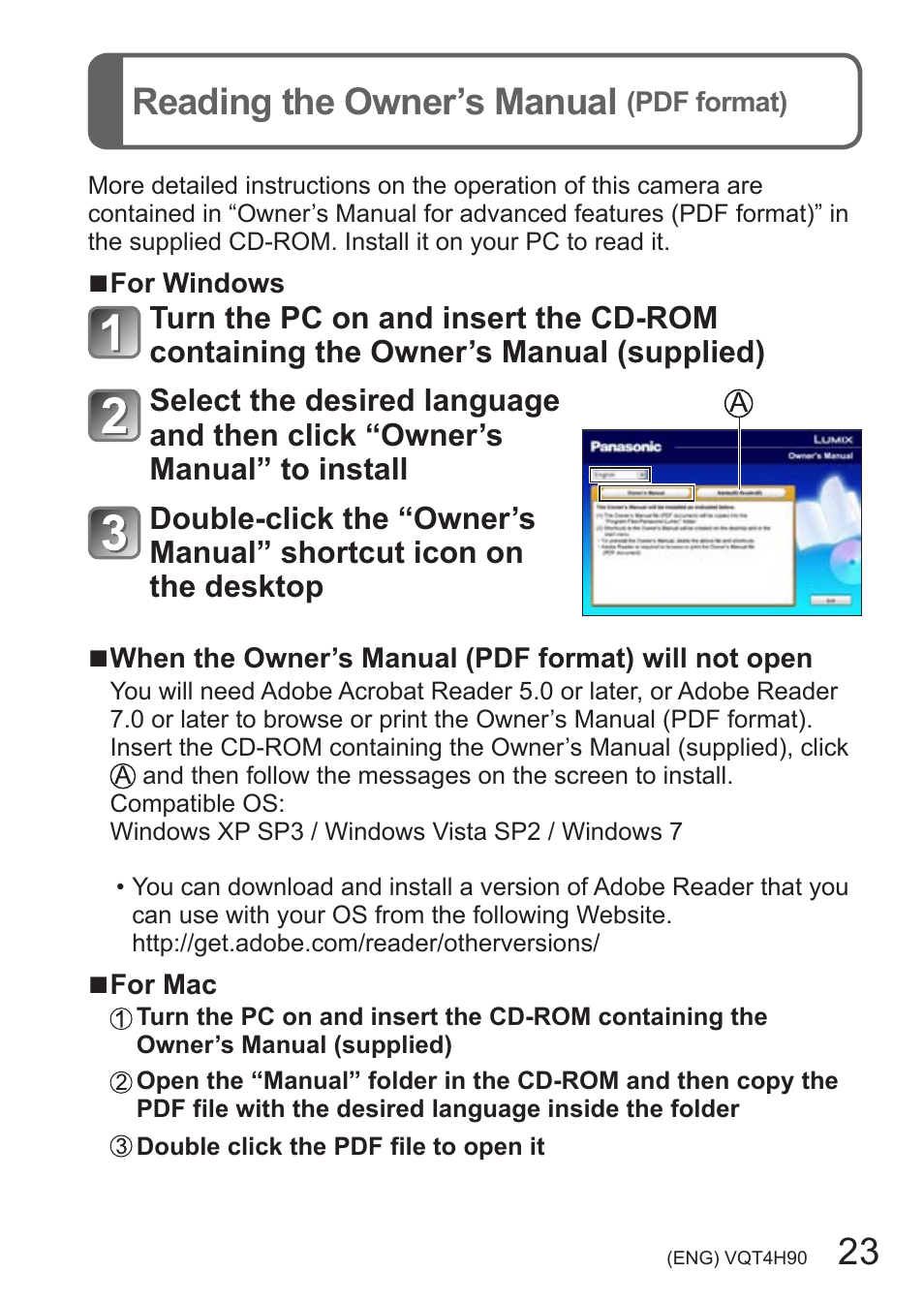 Reading the owner’s manual(pdf format), 23 reading the owner’s manual | Panasonic DMC-LX7 User Manual | Page 23 / 36