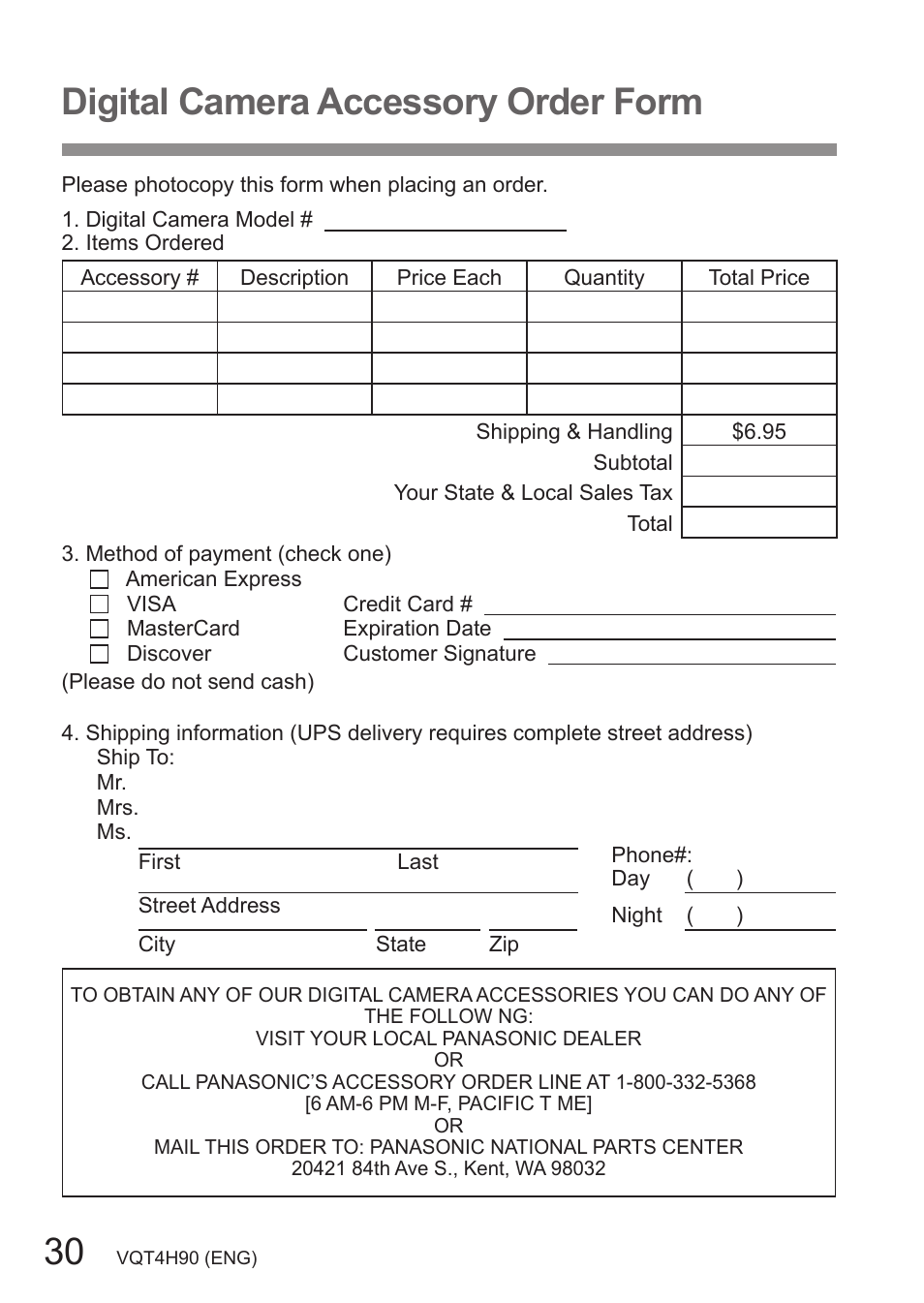 Digital camera accessory order form | Panasonic DMC-LX7 User Manual | Page 30 / 36