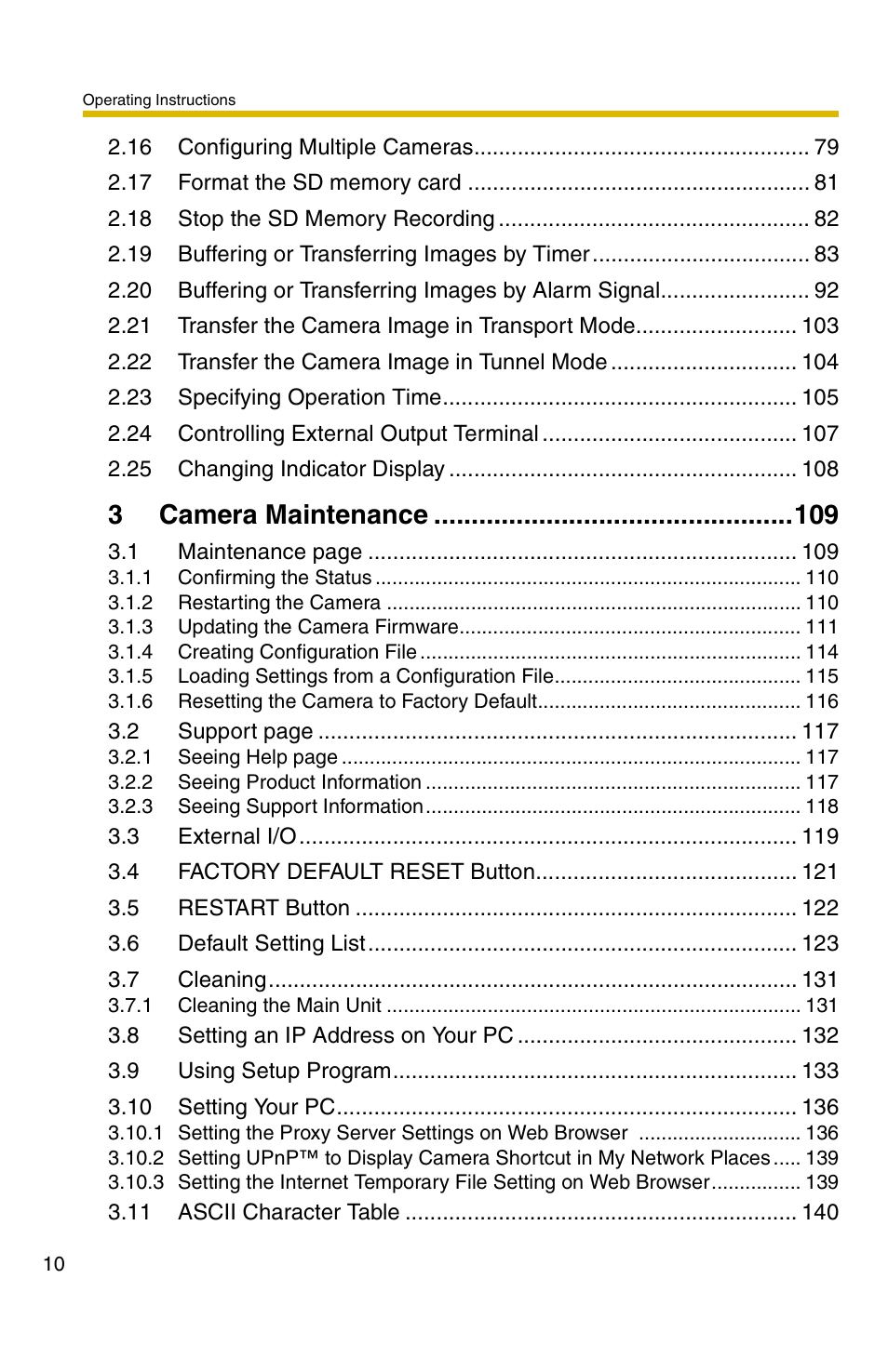 3 camera maintenance 109, 3camera maintenance | Panasonic BB-HCM331A User Manual | Page 10 / 150