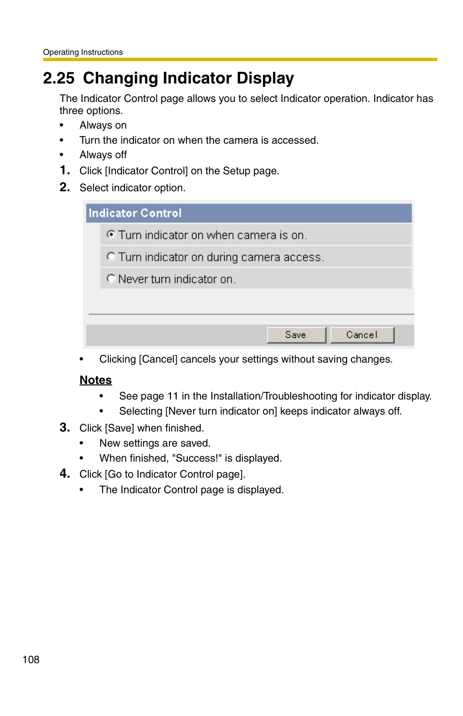 25 changing indicator display | Panasonic BB-HCM331A User Manual | Page 108 / 150