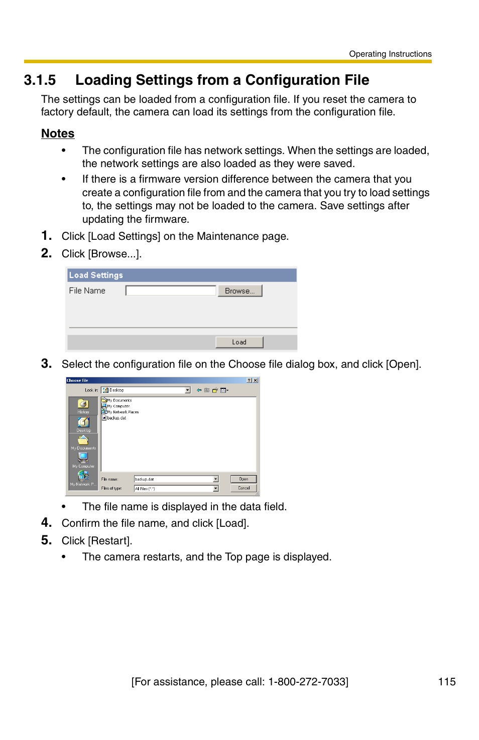 5 loading settings from a configuration file, Ge 115 | Panasonic BB-HCM331A User Manual | Page 115 / 150