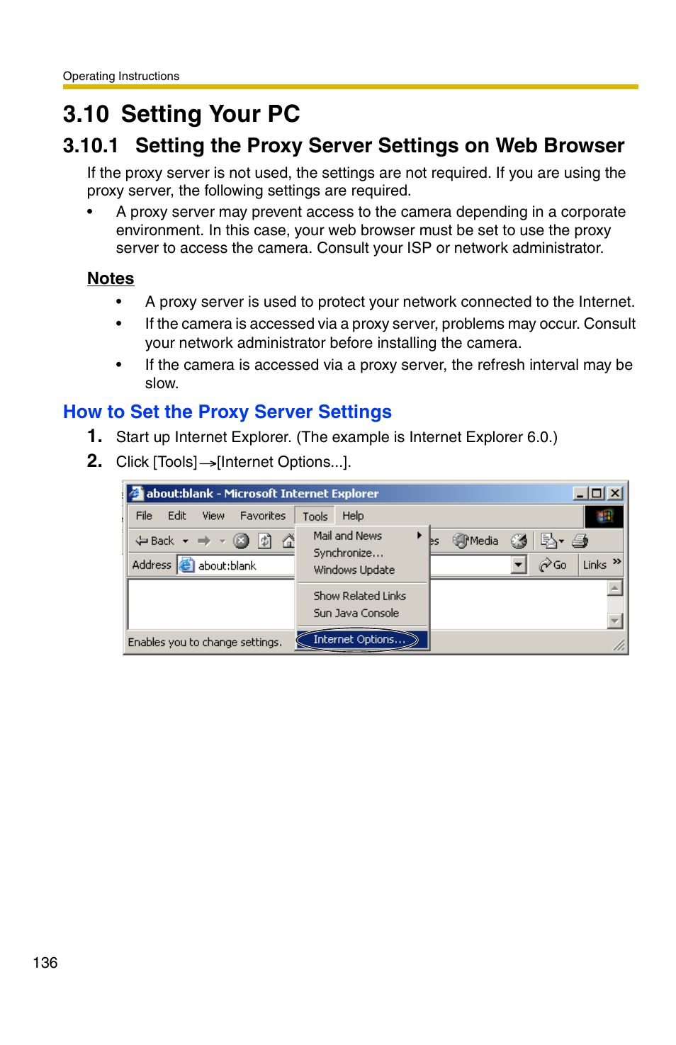 10 setting your pc, 1 setting the proxy server settings on web browser | Panasonic BB-HCM331A User Manual | Page 136 / 150