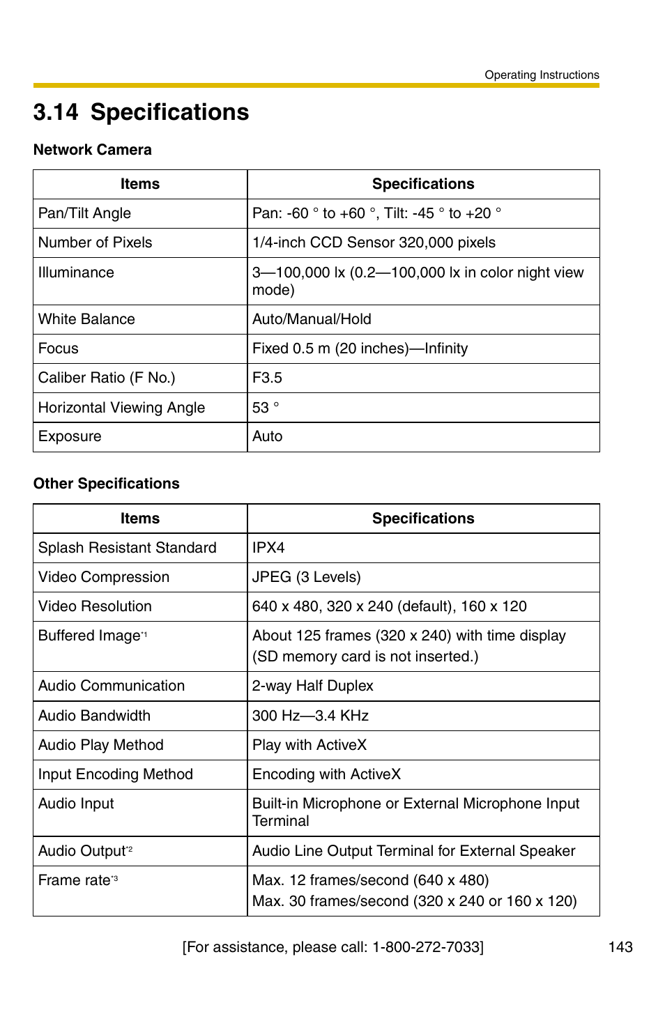 14 specifications | Panasonic BB-HCM331A User Manual | Page 143 / 150