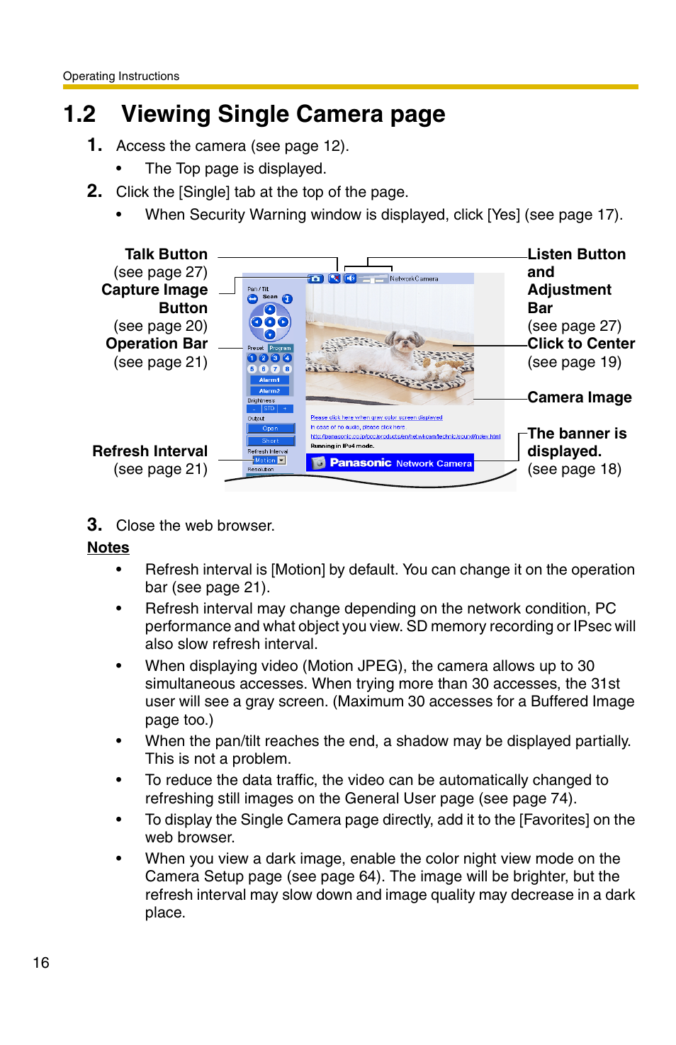 Ge 16, 2 viewing single camera page | Panasonic BB-HCM331A User Manual | Page 16 / 150