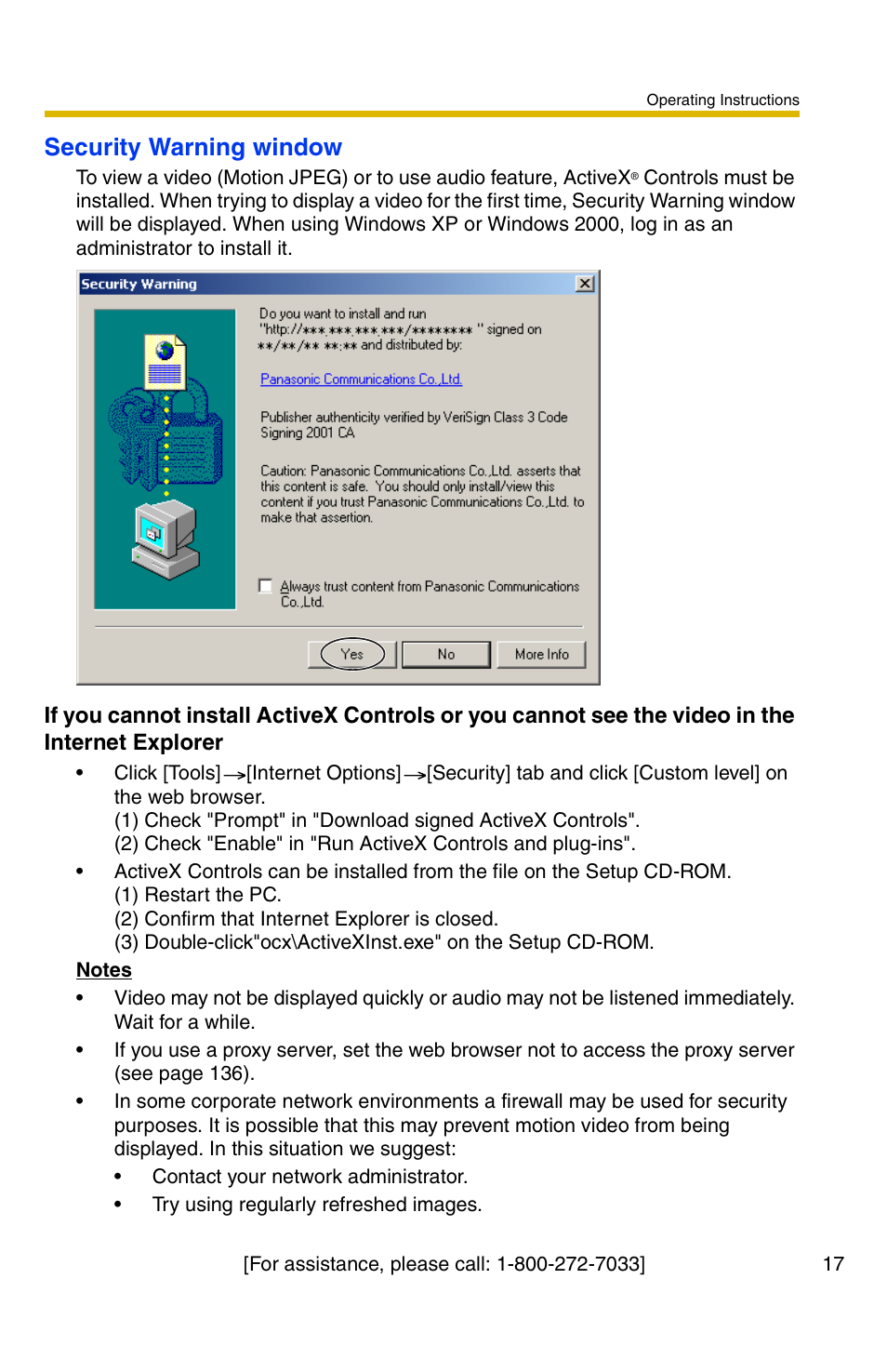 Security warning window | Panasonic BB-HCM331A User Manual | Page 17 / 150