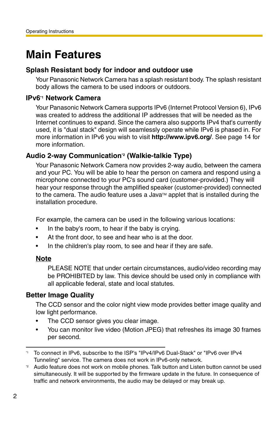 Main features | Panasonic BB-HCM331A User Manual | Page 2 / 150
