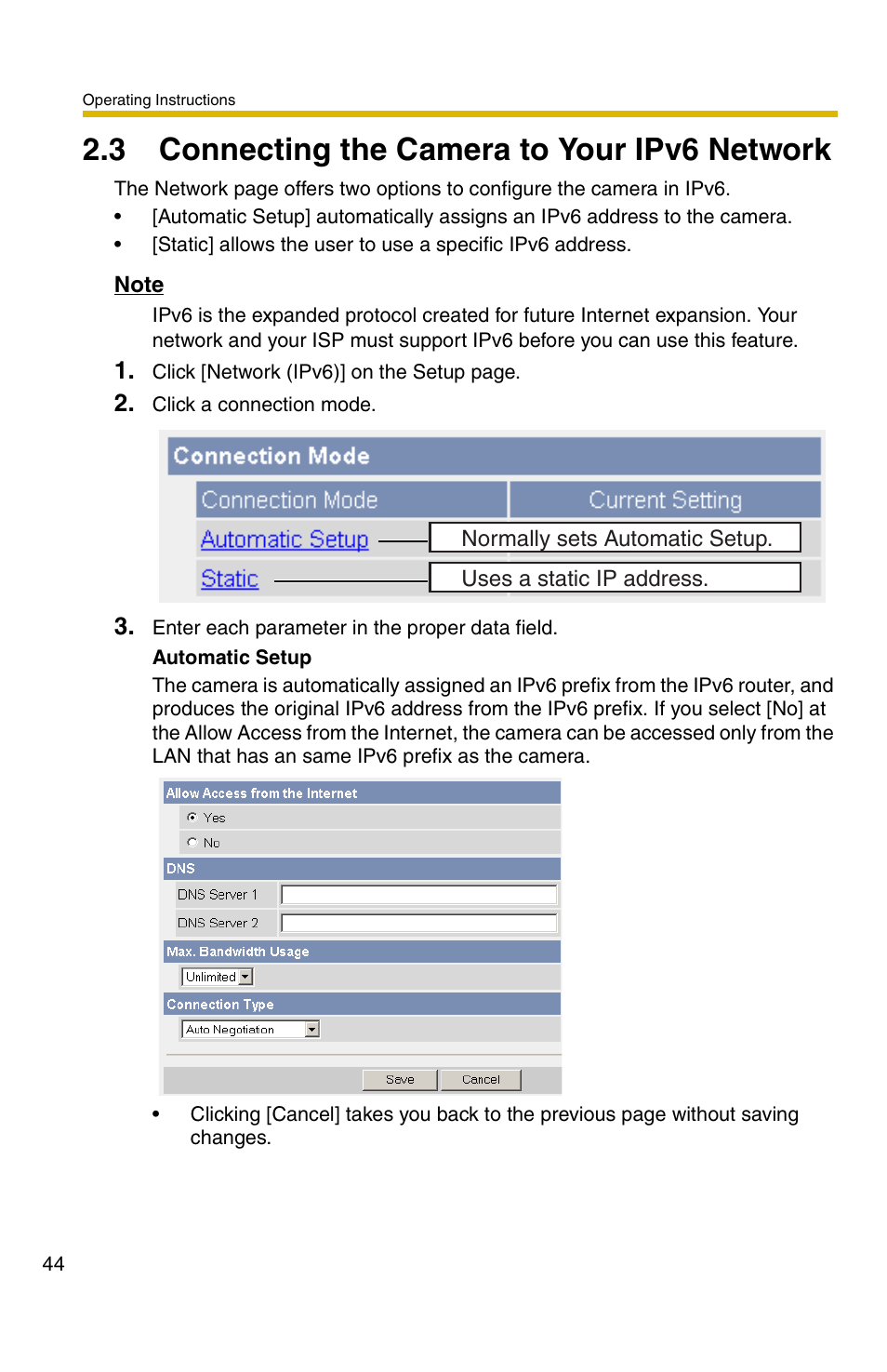 3 connecting the camera to your ipv6 network | Panasonic BB-HCM331A User Manual | Page 44 / 150