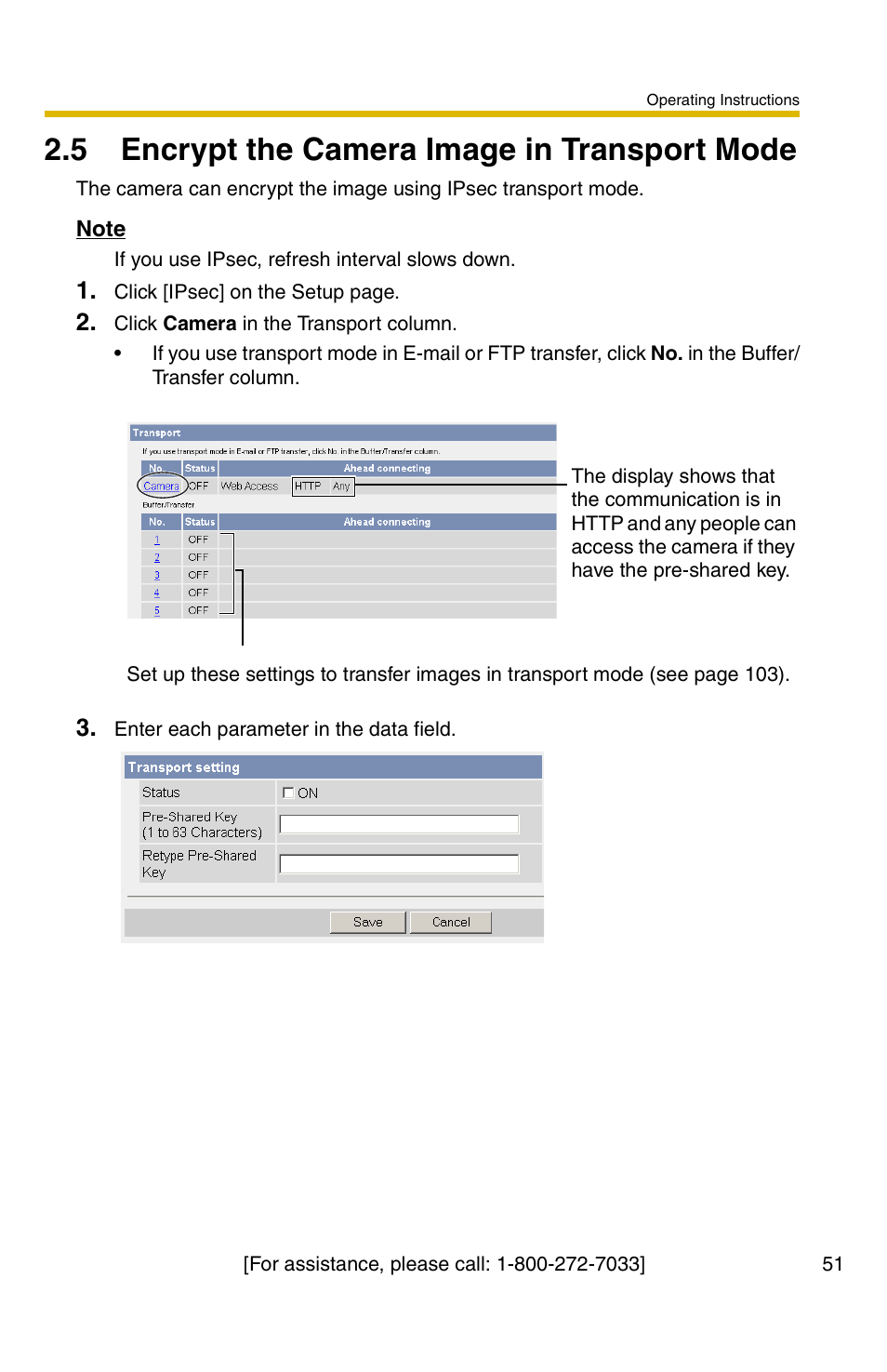 5 encrypt the camera image in transport mode | Panasonic BB-HCM331A User Manual | Page 51 / 150