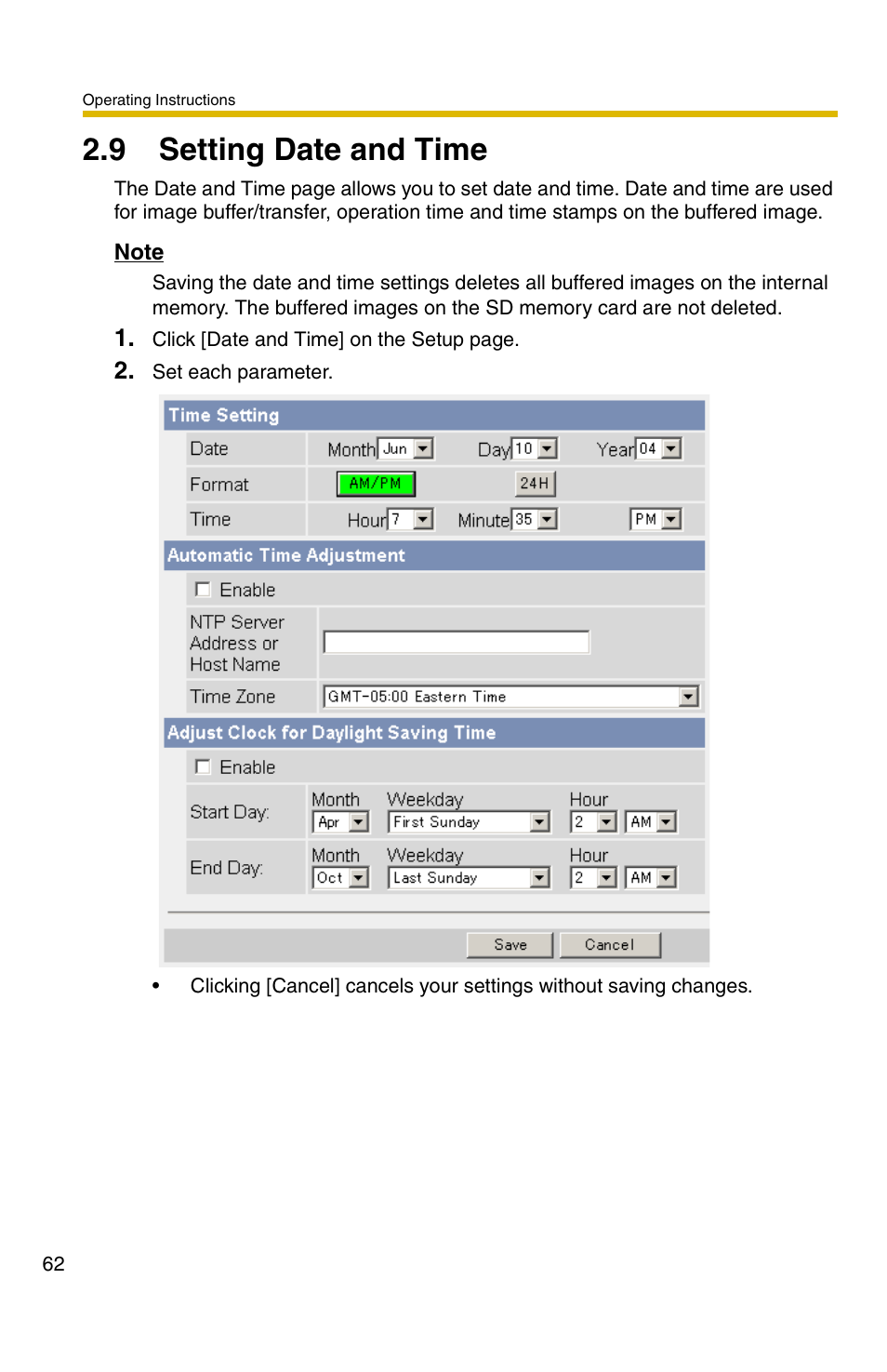 9 setting date and time | Panasonic BB-HCM331A User Manual | Page 62 / 150
