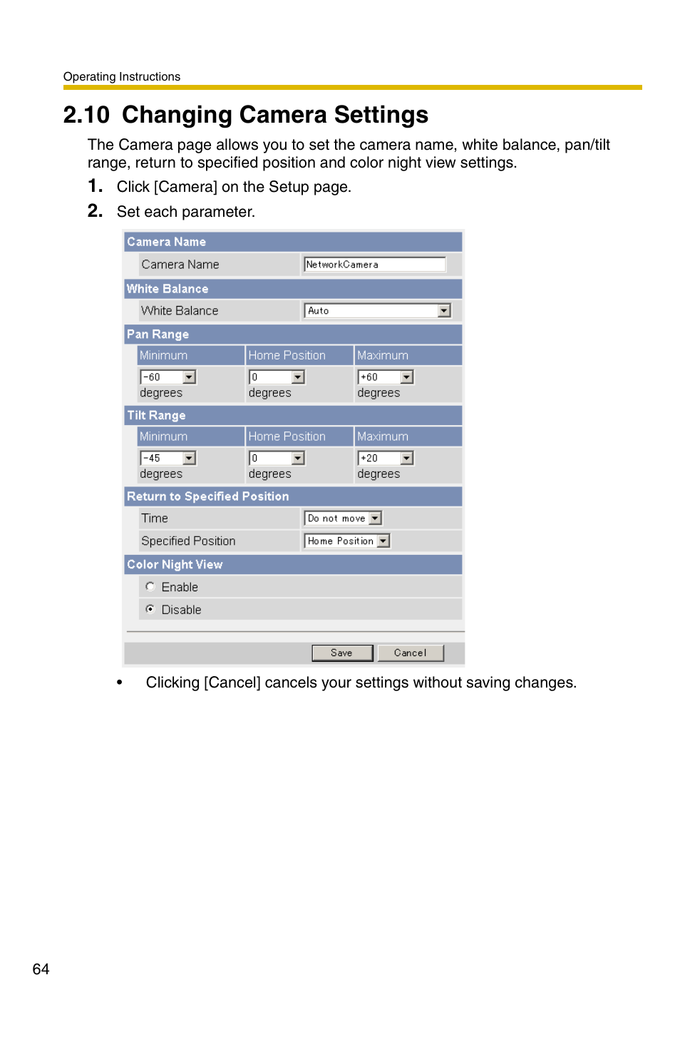 10 changing camera settings, E 64 | Panasonic BB-HCM331A User Manual | Page 64 / 150
