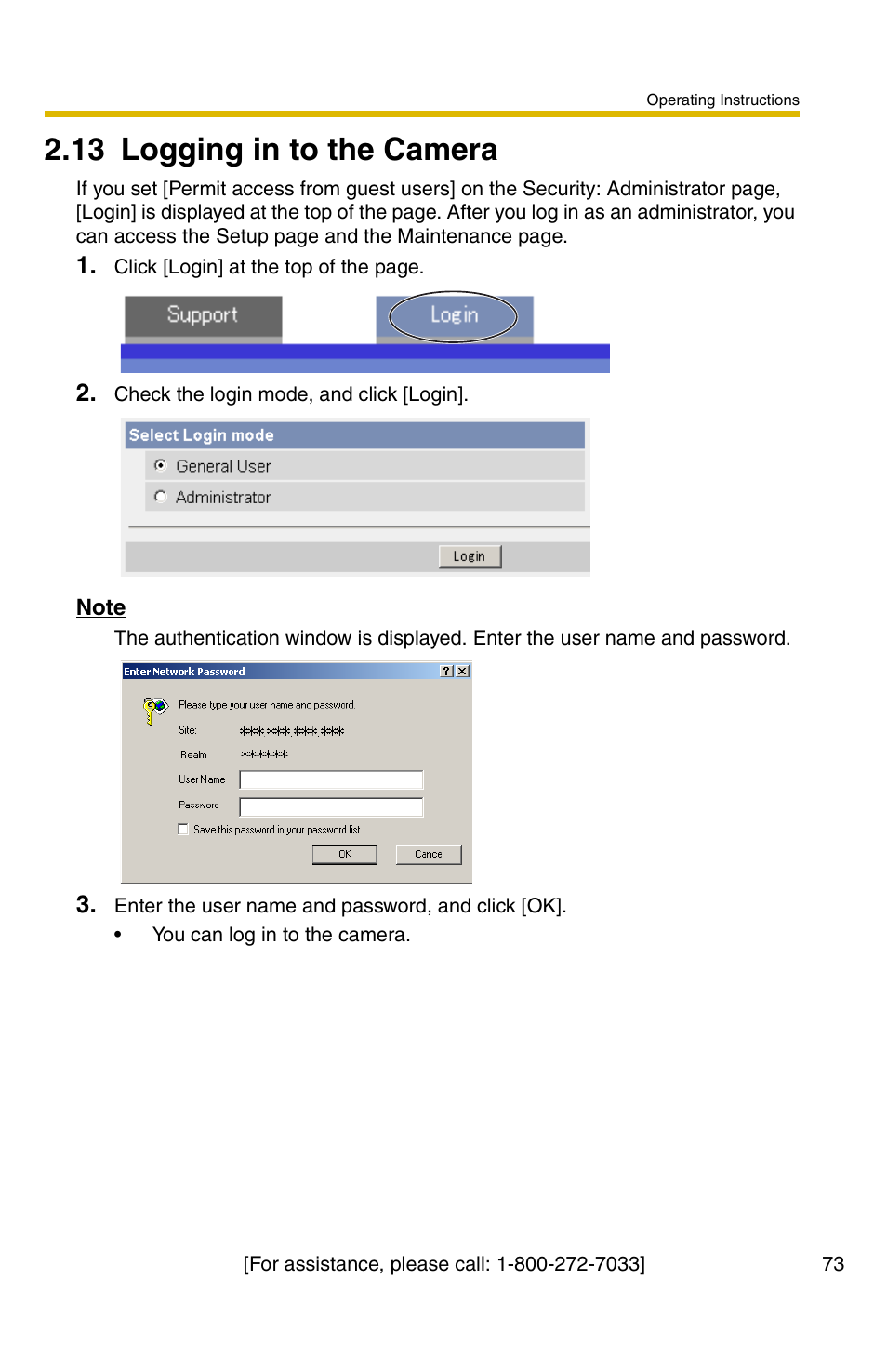 13 logging in to the camera, Ge 73 | Panasonic BB-HCM331A User Manual | Page 73 / 150