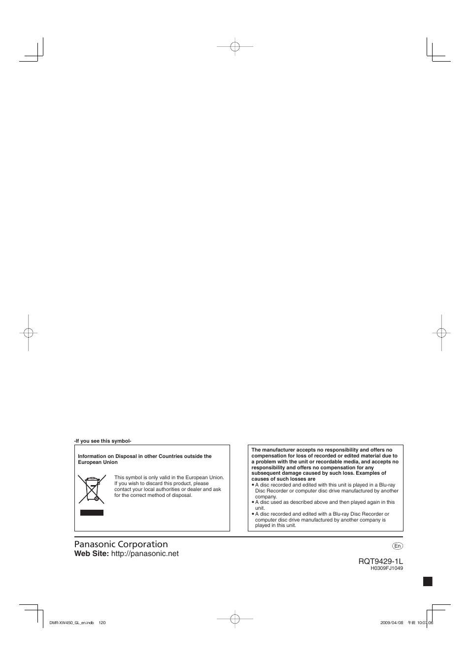 Panasonic DMR-XW350 User Manual | Page 120 / 120
