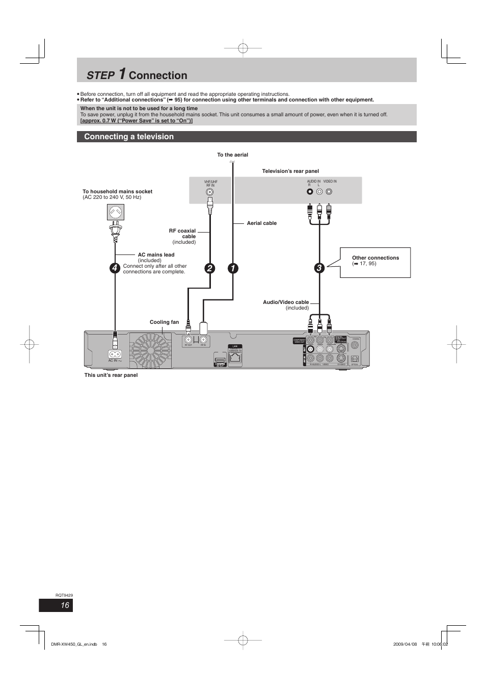 Step, Connection, Connecting a television | Panasonic DMR-XW350 User Manual | Page 16 / 120