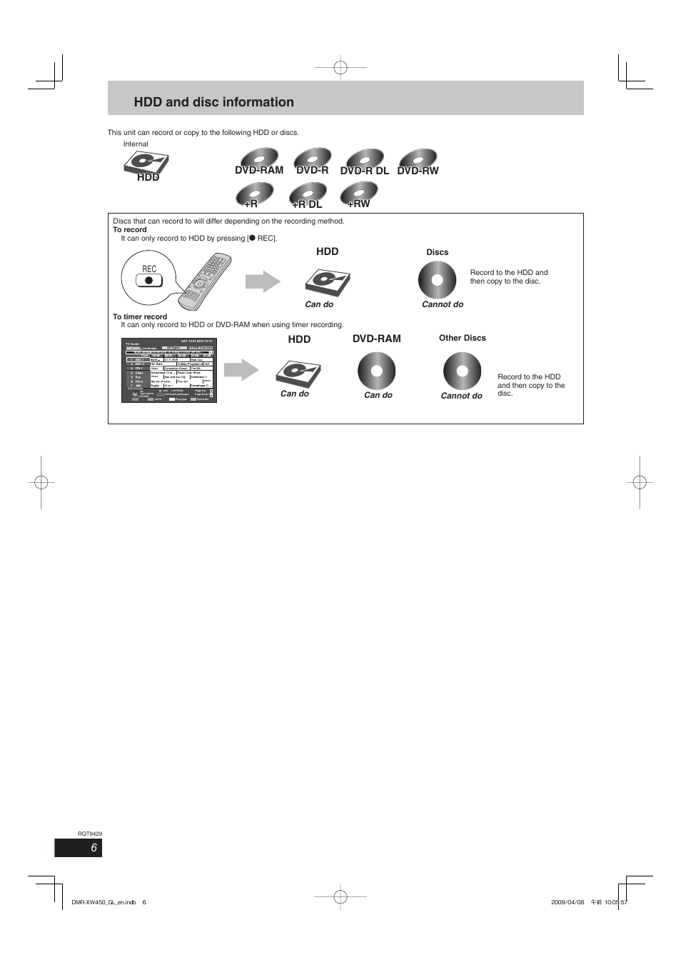 Hdd and disc information, Dvd-ram hdd | Panasonic DMR-XW350 User Manual | Page 6 / 120