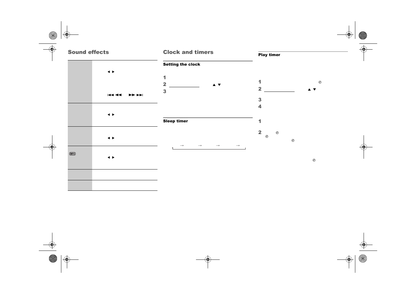 Sound effects clock and timers | Panasonic SCAKX14 User Manual | Page 12 / 16