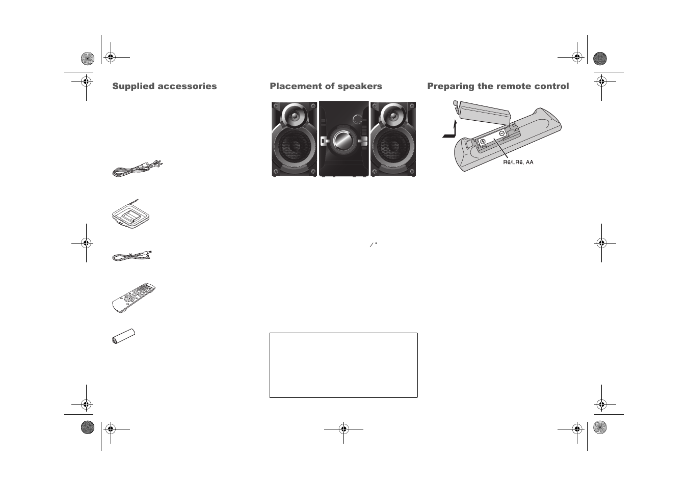 Supplied accessories, Placement of speakers, Preparing the remote control | Panasonic SCAKX14 User Manual | Page 6 / 16