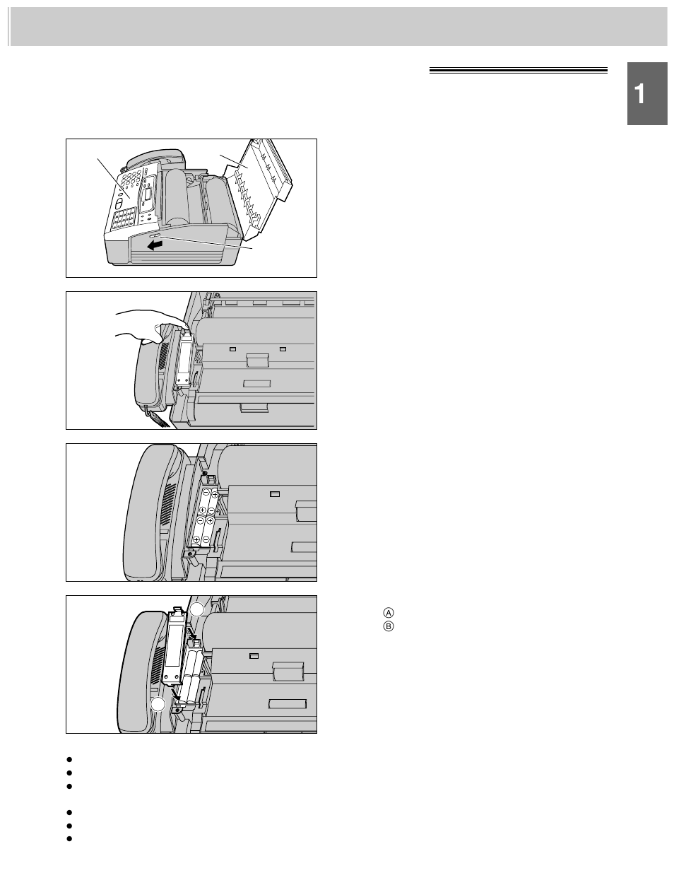 Installing the batteries (kx-f1100al only), Installing the batteries | Panasonic KX-F1000AL User Manual | Page 7 / 88