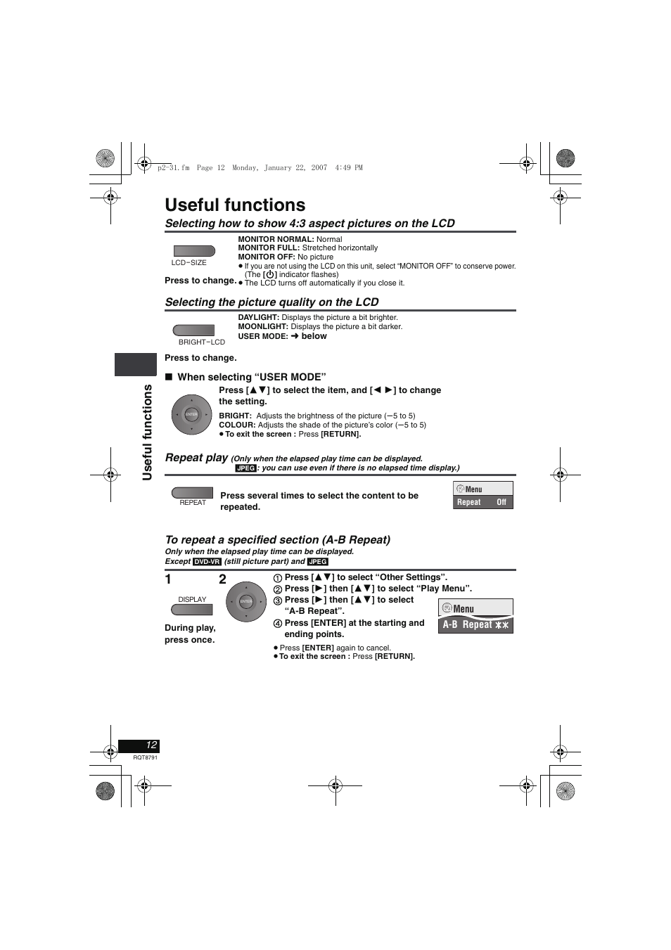 Useful functions, Usef ul f uncti ons | Panasonic DVD-LS82 User Manual | Page 12 / 32