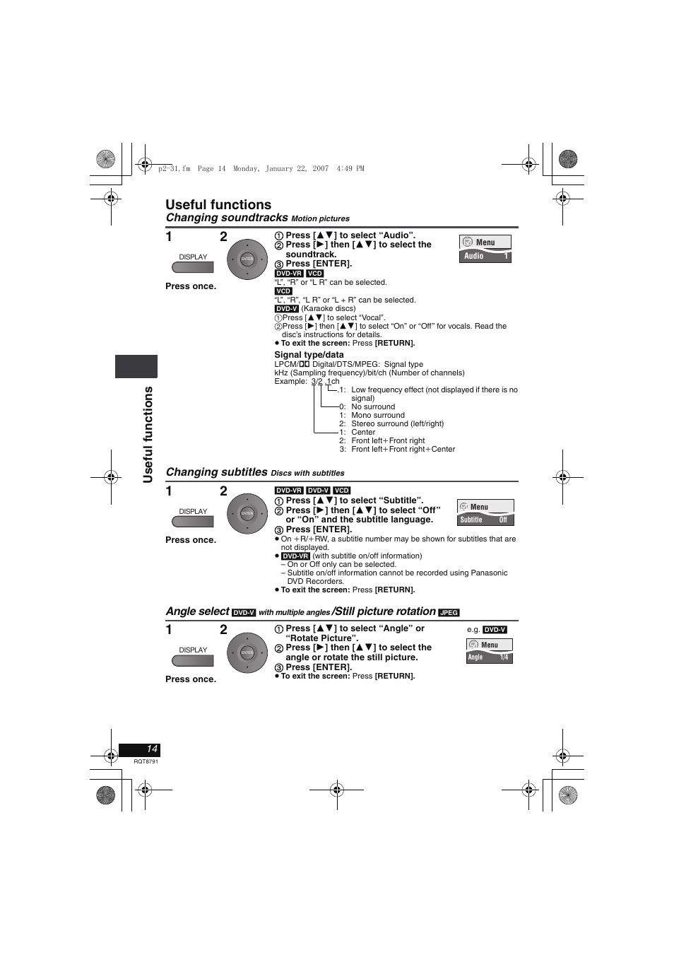 Useful functions, Usef ul f uncti ons | Panasonic DVD-LS82 User Manual | Page 14 / 32
