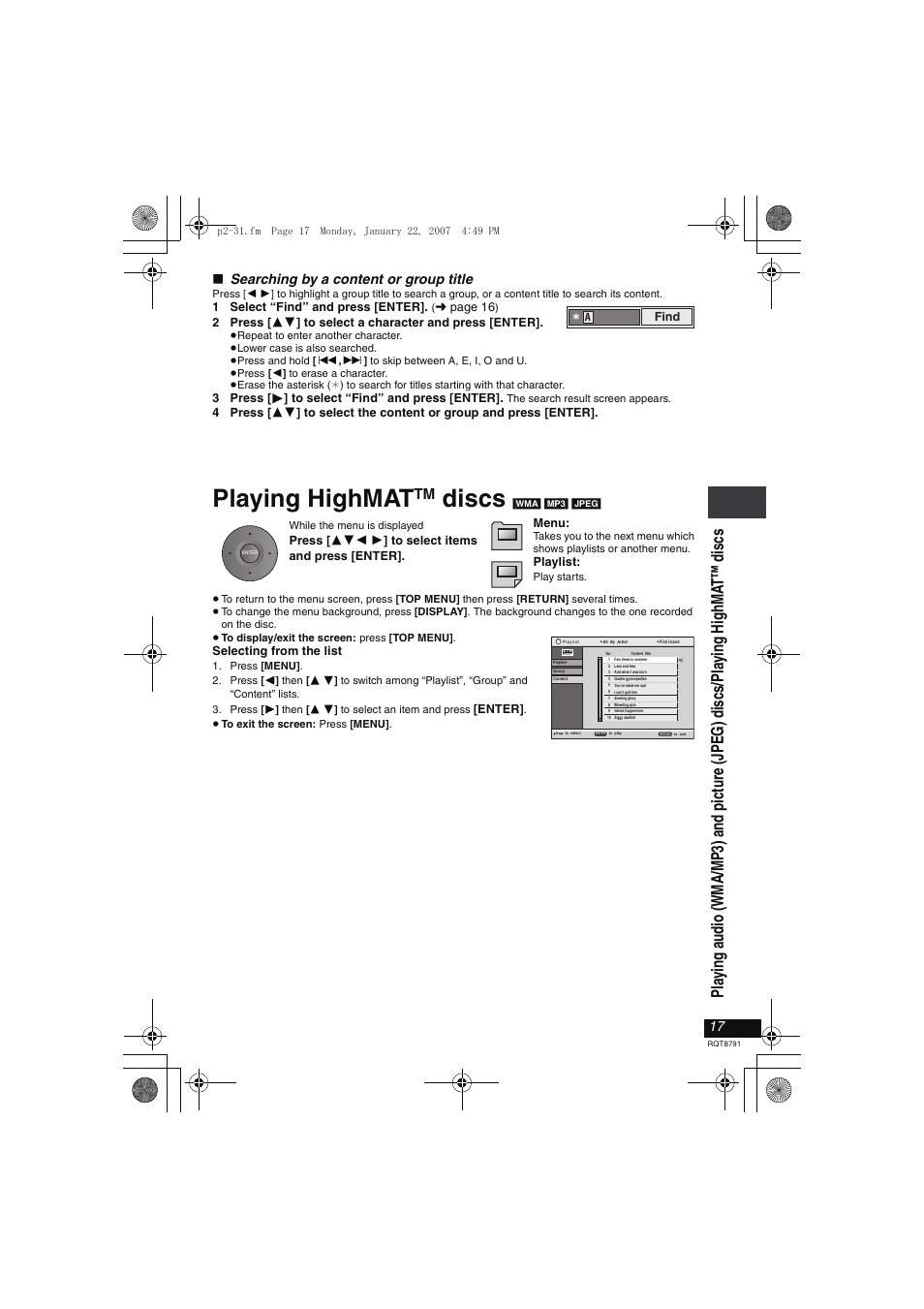 Playing highmat, Discs | Panasonic DVD-LS82 User Manual | Page 17 / 32