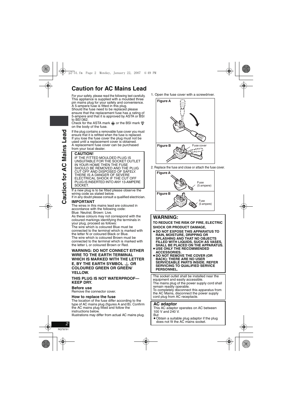 Caution for ac mains lead | Panasonic DVD-LS82 User Manual | Page 2 / 32