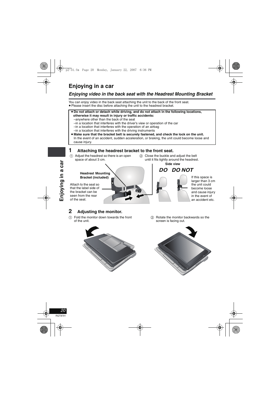 Enjoying in a car, Do do not, Enj o y ing in a car | Panasonic DVD-LS82 User Manual | Page 20 / 32